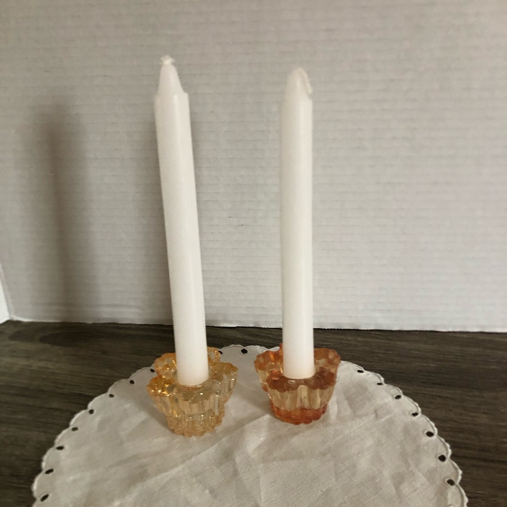 Vtg Marigold Carnival Glass Candlestick Holders